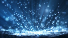 Glitter Light Blue Particles And Shine Abstract Background Flickering Particles With Bokeh Effect. 3D Rendering.