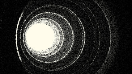 Poster - Retro styled docking corridor on space station or light at the end of tunnel concept for sci-fi poster or flyer. Gate or cave with dotwork style.