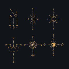 Wall Mural - set of moon and sun line art. minimal boho linear symbols. celestial mystic element. vector line art
