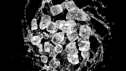 Poster - Freeze motion of flying ice cubes.