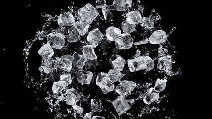 Canvas Print - Freeze motion of flying ice cubes.