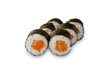 Sushi roll maki with salmon. Isolated on white background