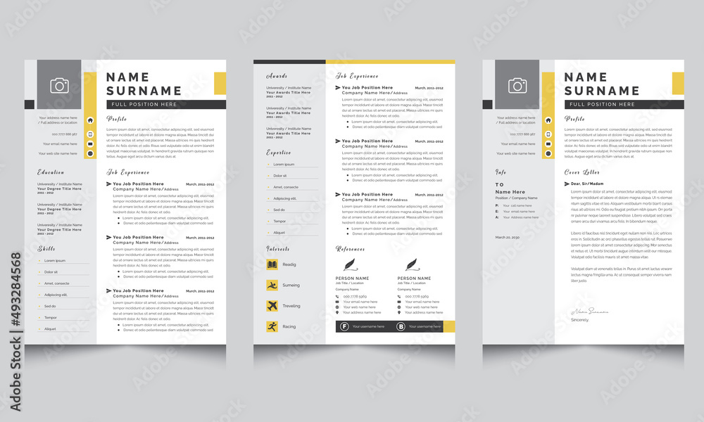 Resume Layout Set, Professional Resume and Cover Letter Template Gray ...