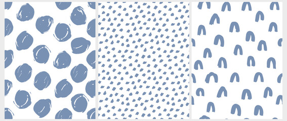 Wall Mural - simple geometric vector patterns with dark blue elements on a white background. irregular hand drawn