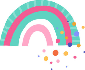 Wall Mural - cute rainbow with magic rain childish doodle illustration