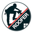 A roofer with a tool works on the roof. Symbol for a roofer. Construction and roofing