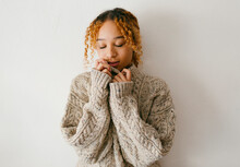 Teenage Inside A Big Wool Sweater Feeling Hygge Season