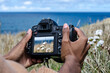 © David Prado/Stocksy - Anonymous female photographing flowers at seaside