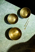 Green Marble And Brass Homewares Objects