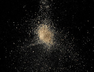 Shiitake mushroom powder (Sh), pile isolated on black 