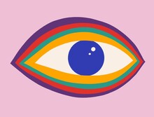 Colorful Blue Eye Illustration On Pink