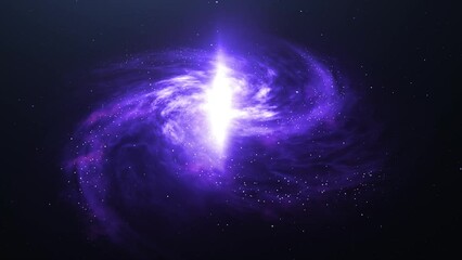 a spiral galaxy in the dark starry sky. the camera slowly zooms in on the purple galaxy. rotating ne