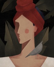 Woman With A Bird Illustration