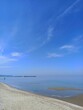 Summer landscape, beach of Peraia in Thessaloniki, Greece. Blue sea and sky. 