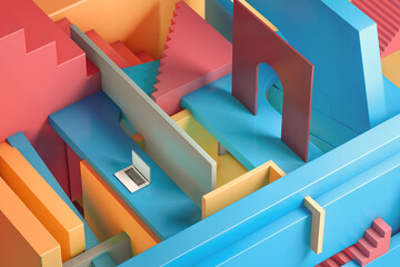 Geometric space with a laptop