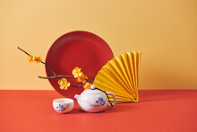 Vessel For Tea Beside The Yellow Apricot Flower For Tet Celebration In Vietnam 