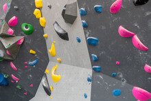 Colorful Wall At Rock Climbing Gym