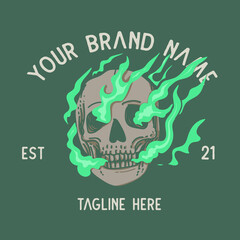 Sticker - skull drawing on fire with copy space for shirt design
