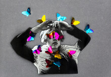 Woman With Butterfly Confetti Collage