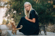 Teen Girl And Kitties