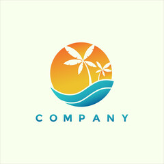 Poster - Modern tropical beach logo design illustration