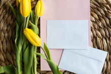 Yellow Tulips And Pink Stationery