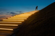 © Dima Sikorski/Stocksy - a silhouette of a man running up the steps at sunset