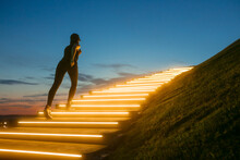 Outdoor Fitness With Illumination And Sunset