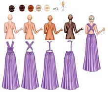 An Individual Set Of Bridesmaids In Purple Dresses.
