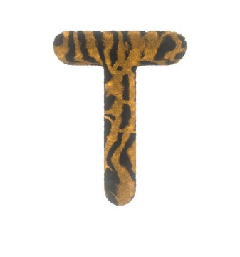 Furry Tiger Themed Font With White Background Letter T