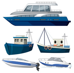 Wall Mural - set of different boats on white background