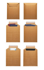 Poster - Brown envelope front and back isolated on white background. Letter top view.