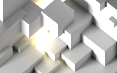 Poster - Abstract architectural background with cube construction or stage and light beam inside. 3D illustration