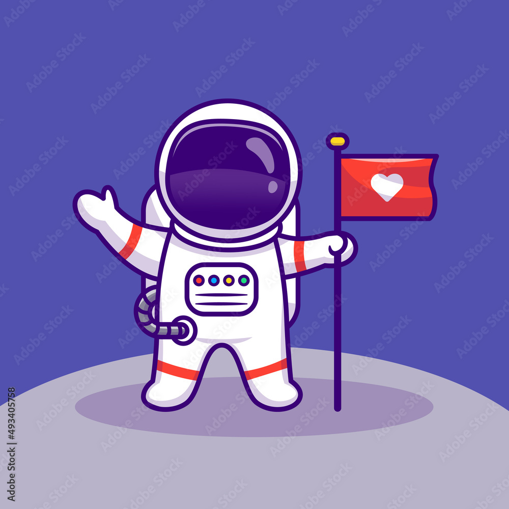 Astronaut Landing On Moon Holding Flag Cartoon Vector Icon Illustration ...