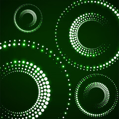 Wall Mural - Abstract neon dotted circles. Glowing dots halftone circle. Vector