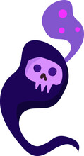 Spooky Purple Skull Ghost Spirit Halloween Illustration.