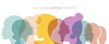 Women Silhouette Head Isolated. Women's History Month Banner.	   