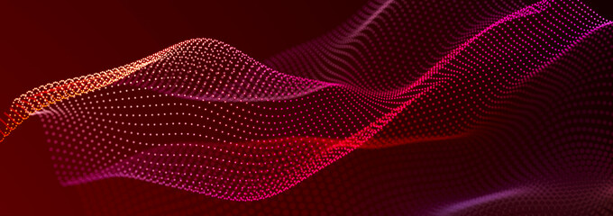 Leinwandbilder - Beautiful curved wave on a dark background. Digital technology background. Concept of network. 3D