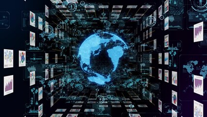 Fototapete - Digital documents and global communication network concept.