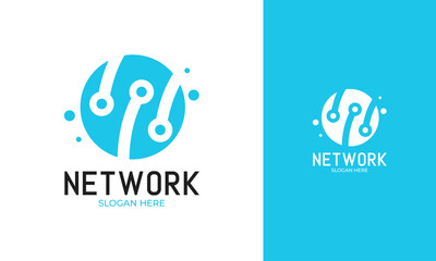 Wall Mural - Simple network logo design with circle concept and technology