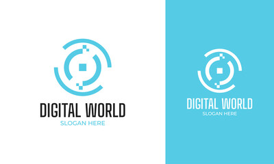 Wall Mural - Digital world logo design with simple circle concept for global technology