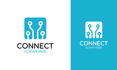Network connect technology logo design with a simple electricity cable concept