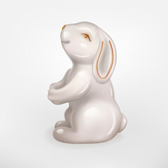 Wall Mural - Figure of white ceramic Rabbit isolated on a white background. Vector realistic 3D illustration of decorative Bunny. Rabbit is a symbol of the 2023 Chinese New Year