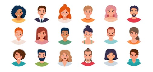 People avatar set. Diversity group of young men and women. illustration in flat style