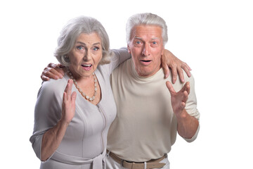 Sticker - Happy beautiful senior couple posing on white background