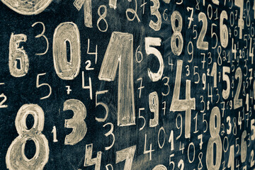 Poster - Background of numbers. from zero to nine. Numbers texture. Finance data concept. Mathematic. Seamless pattern with numbers. financial crisis concept. Business success.