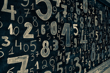 Poster - Background of numbers. from zero to nine. Numbers texture. Finance data concept. Mathematic. Seamless pattern with numbers. financial crisis concept. Business success.