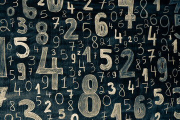 Poster - Background of numbers. from zero to nine. Numbers texture. Finance data concept. Mathematic. Seamless pattern with numbers. financial crisis concept. Business success.