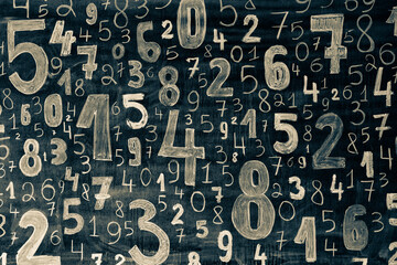 Poster - Background of numbers. from zero to nine. Numbers texture. Finance data concept. Mathematic. Seamless pattern with numbers. financial crisis concept. Business success.