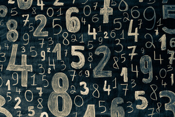 Poster - Background of numbers. from zero to nine. Numbers texture. Finance data concept. Mathematic. Seamless pattern with numbers. financial crisis concept. Business success.